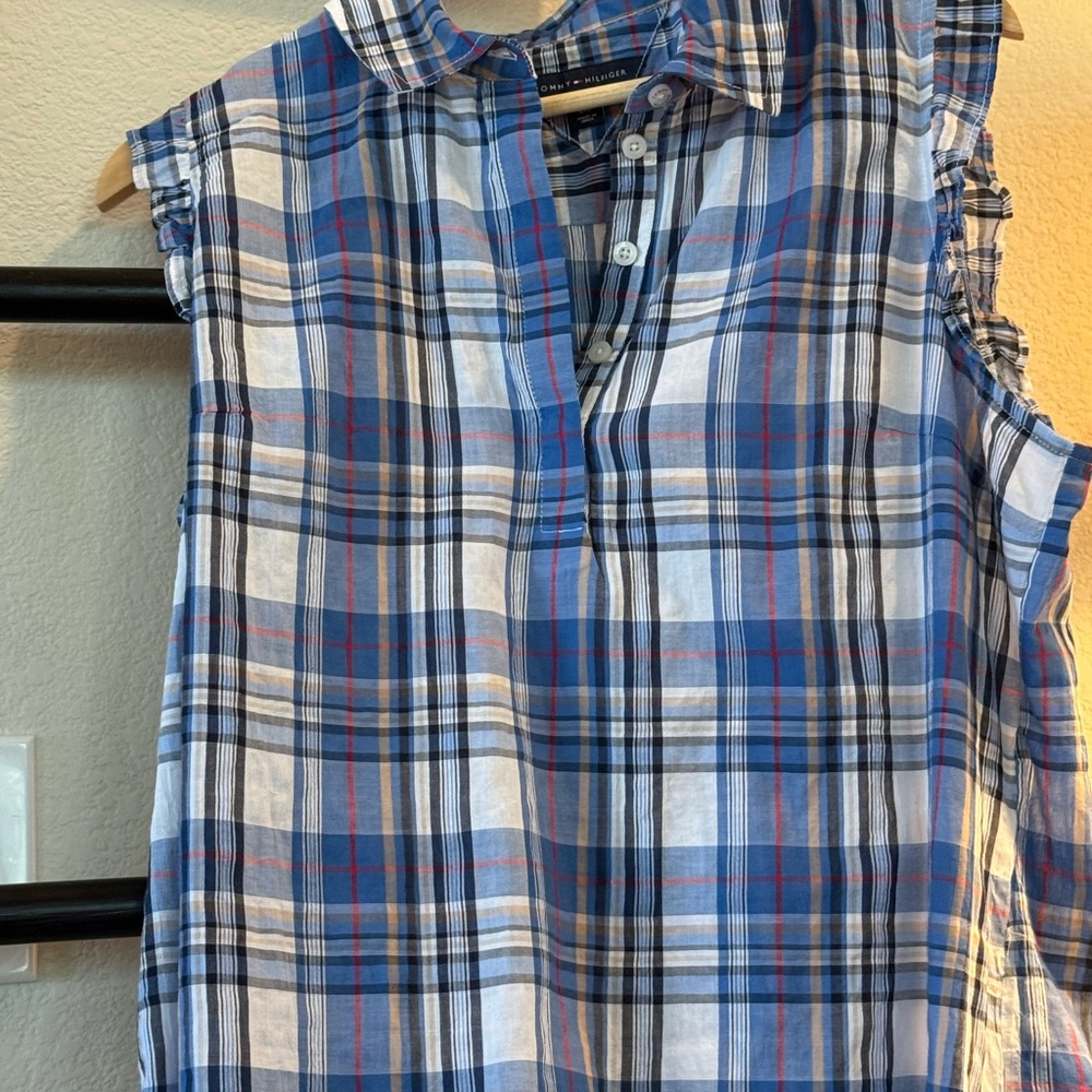 Blue Plaid Sleeveless Shirt
